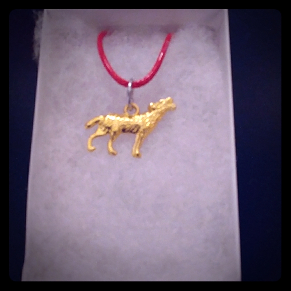 Gold Howling Wolf Necklace